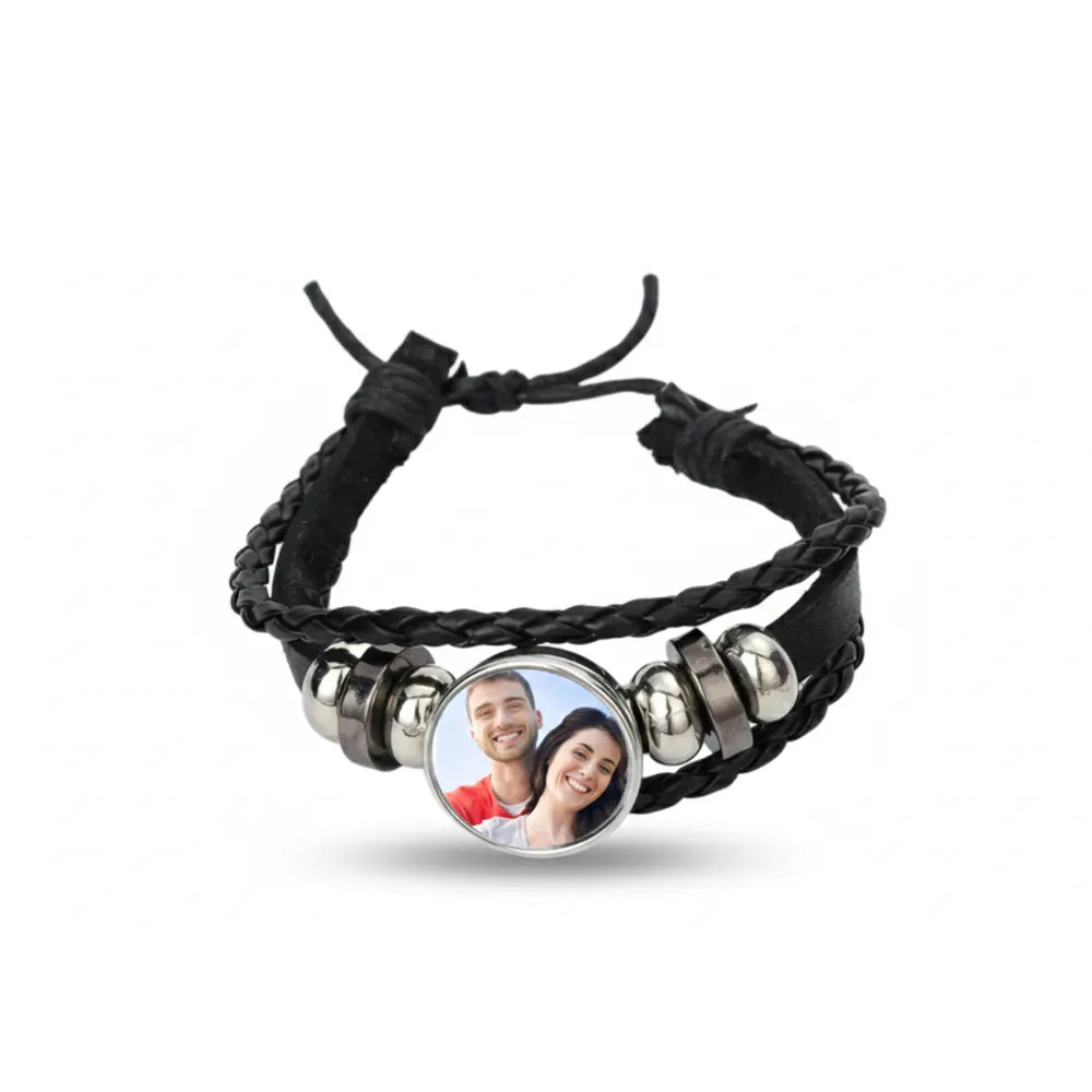 Personligt Läderarmband Herr | Med Eget Foto | Svart