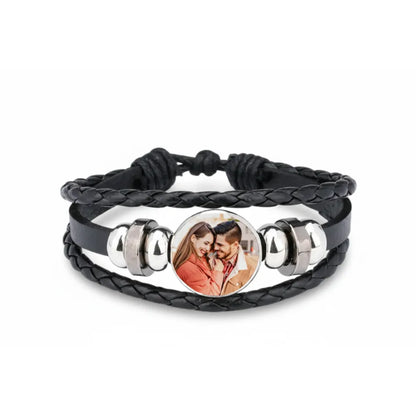 Personligt Läderarmband Herr | Med Eget Foto | Svart