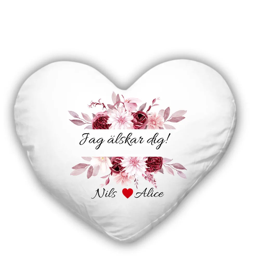 Personlig Hjärtkudde Med Namn |Text | Blomsterkrans
