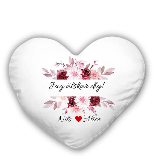Personlig Hjärtkudde Med Namn |Text | Blomsterkrans