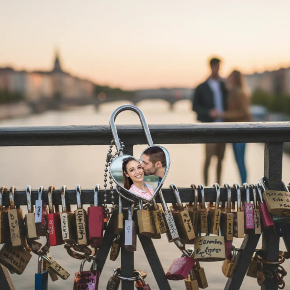 Personligt Kärlekslås med Foto | Hjärtformat