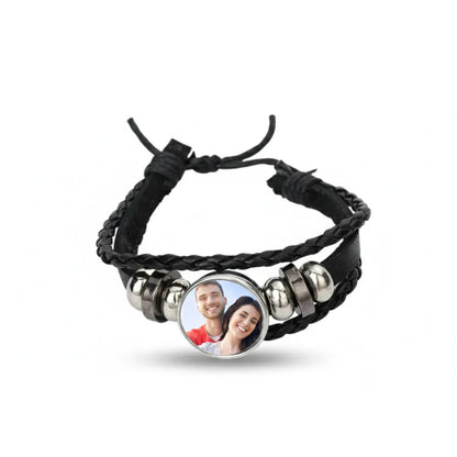 Personligt Läderarmband Herr | Med Eget Foto | Svart