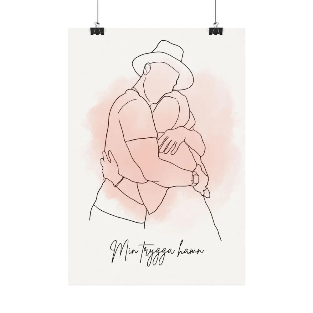 Personlig Poster Min Trygga Hamn | Kram i Line Art | Citat & Datum