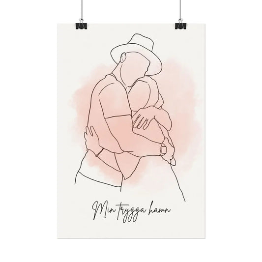 Personlig Poster Min Trygga Hamn | Kram i Line Art | Citat & Datum